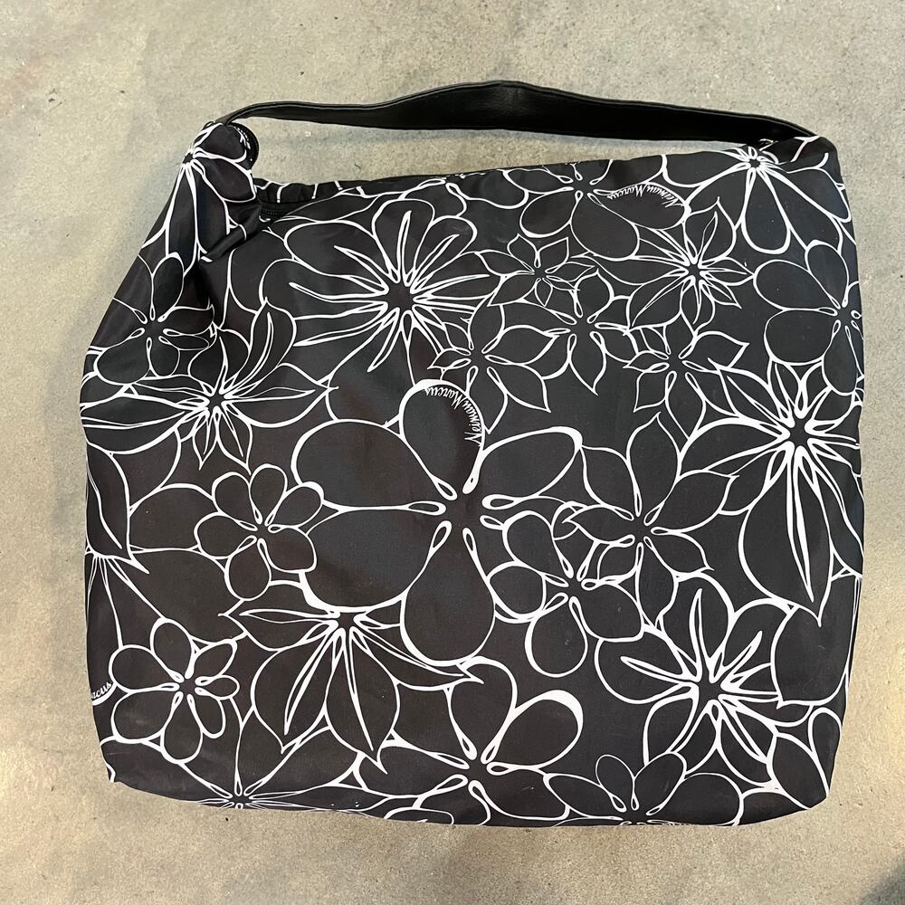Neiman Marcus Black White floral pink lined tote bag womens lightweight reusable